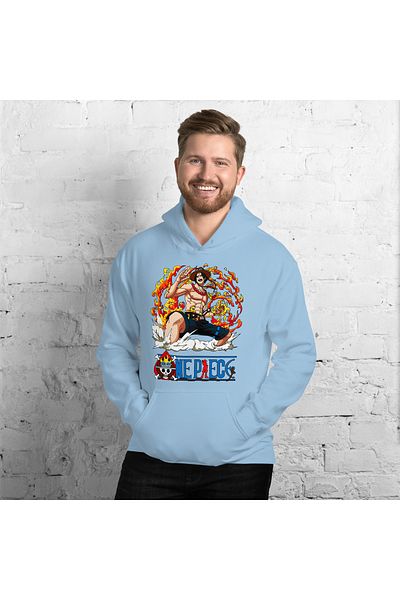 Moda Glo Унисекс суитшърт с качулка и принт с огън One Piece