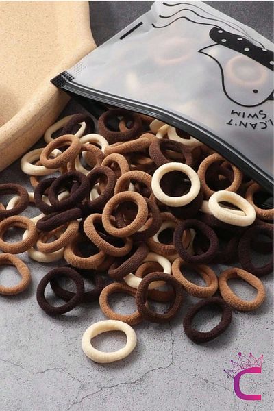 Cinderella 100-Piece Daily Coffee Color Small Elastic Girl's Hair Clip Set with Bag