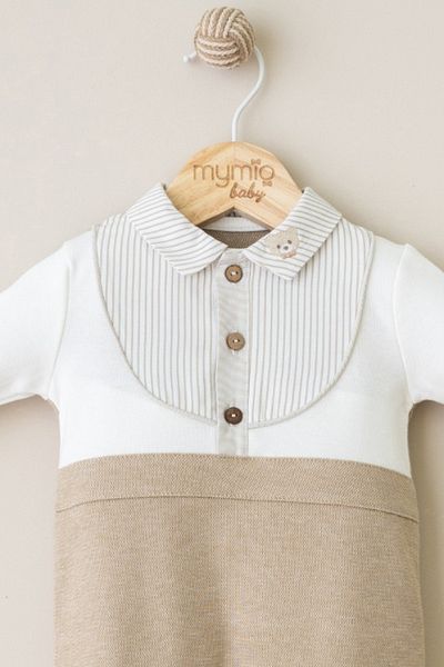 Mymio Baby Boy Overalls with Shirt Collar and Striped Booties
