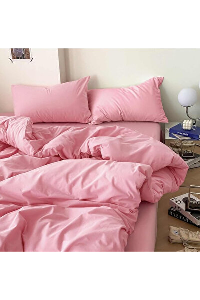 mihriban Single Solid Color Pink Duvet Cover Set |   Flat Sheet |   Hotel Dor...