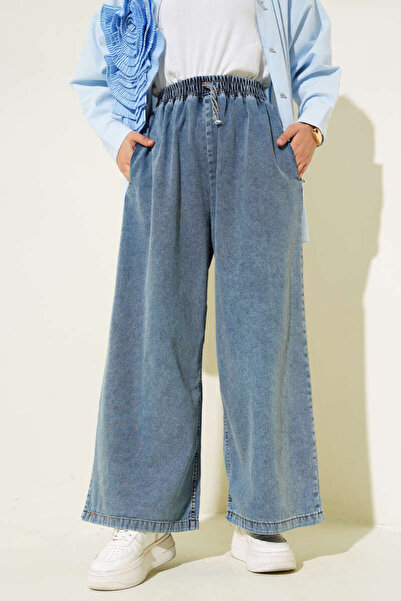 Lavanta Tekstil Wide Leg Jeans with Elastic Waist - Light Blue