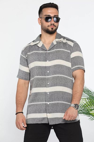 MİSHAR İTALİA Λινό πουκάμισο με σχέδιο Kremantrasit Slim Fit