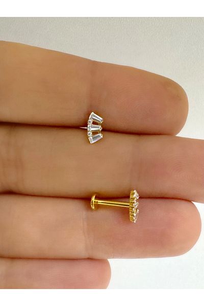 Arescollection G23 Titanium - Zircon Stone Helix Conch Cartilage Lobe Compatible Piercing