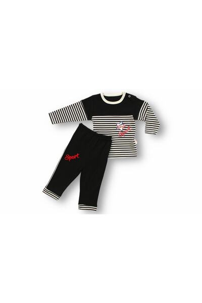 Tomuycuk Cotton Newborn Boy Set - Black White & Striped Bottom Top 2 Piece