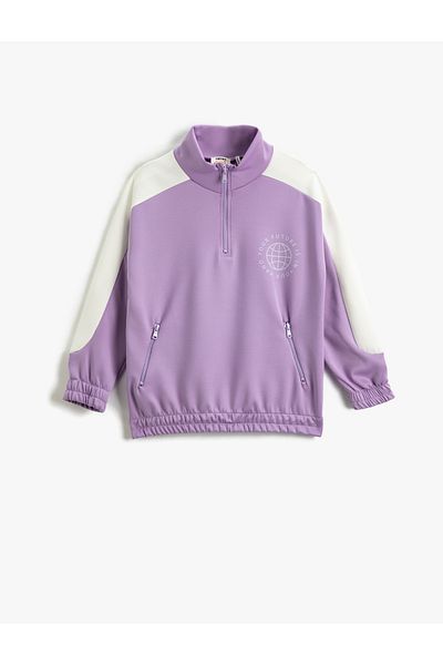 Koton Half Zipper Oversize Sweatshirt Stand Collar Zipper Pocket Detailed Elastic Cuff