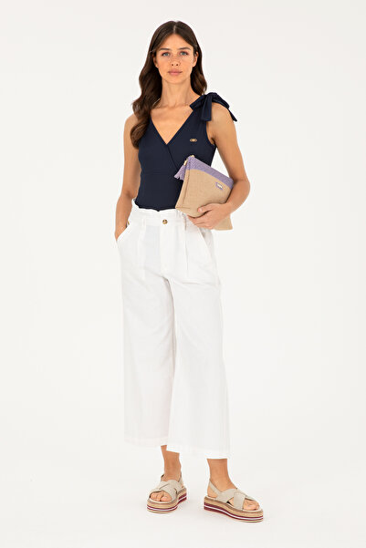 U.S. Polo Assn. Kadın Beyaz Flare Cropped Fit Pantolon 50263180-VR013