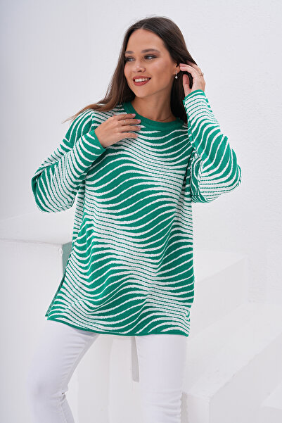Pinpery Ženski Benetton zeleni Prugasto Oversize kroj pune ženske pletene jakne