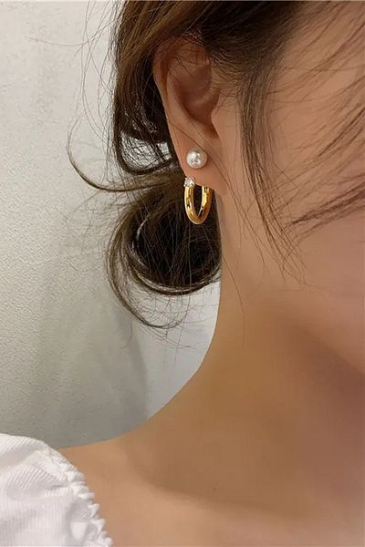 Glaren White Jewelled Design Hoop Gold Color Women's Earrings