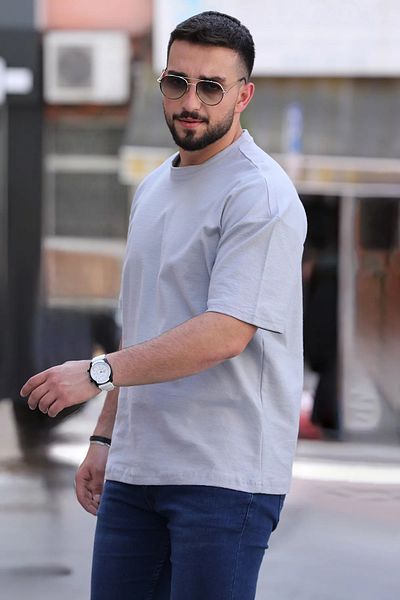 MİSHAR İTALİA Ανδρικό T-Shirt Grey Crew Neck Lycra