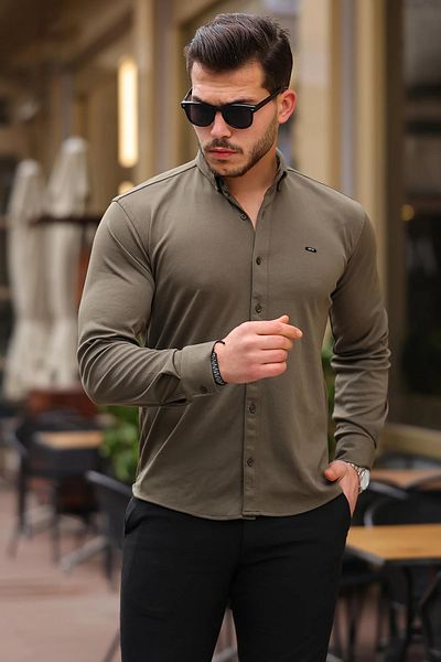 MİSHAR İTALİA Ανδρικό πουκάμισο Basic Khaki