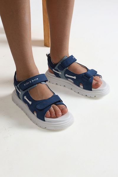 kids A more Marine Double Velcro Genuine Leather Boy's Sandals Denim Color