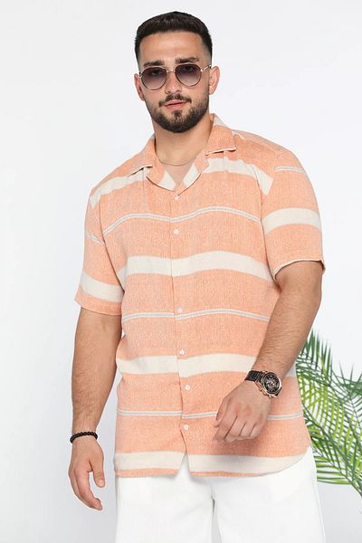 MİSHAR İTALİA Λινό πουκάμισο με σχέδιο Salmon Slim Fit