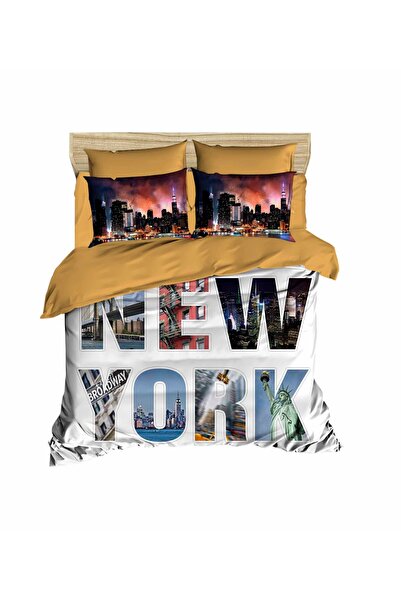 Fabeteks New York Written 3D Digital Double Duvet Cover Set