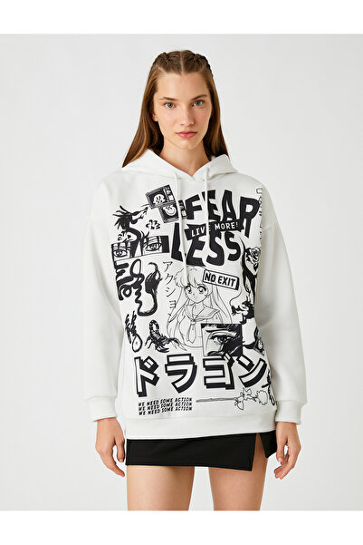 Koton Oversize mikina s kapucí s potiskem a fleecem uvnitř