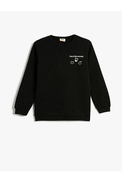 Koton Sweatshirt Crew Neck Slogan Printed Long Sleeve Raster