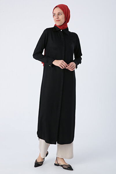 ALLDAY Siyah Gizli Patlı Gömlek Tunik