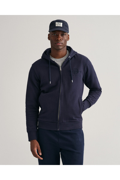 Gant Erkek Lacivert Regular Fit Kapüşonlu Logolu Sweatshirt