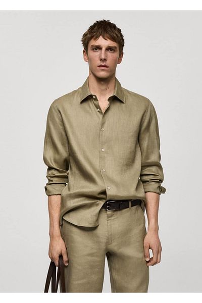 MANGO Man Hemd mit normaler Passform, 100 % Leinen