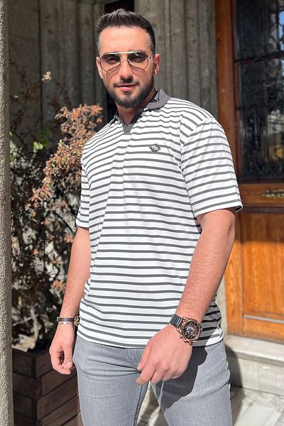 MİSHAR İTALİA Ανδρικό μπλουζάκι από λύκρα με κεντημένη γραμμή με έμβλημα καπνιστού πόλο