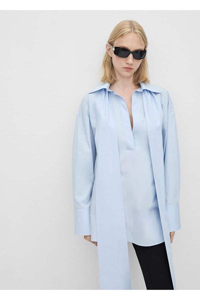 MANGO Woman Μπλούζα με δεμένη λεπτομέρεια oversize