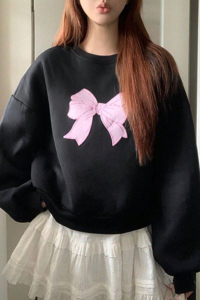 EFBUTİK Μαύρο φούτερ με 3 νήματα Y2K Harajuku Bowtie
