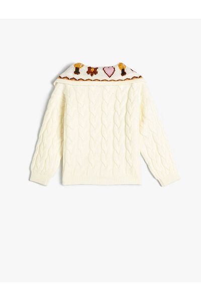 Koton Baby-Kragen-Pullover, gemusterter Haarzopf, detailliert, lange Ärmel