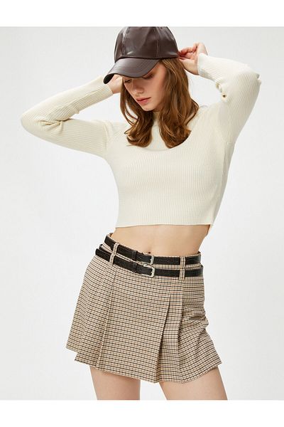 Koton Knitwear Crop Sweater - Half Turtleneck and Ribbed