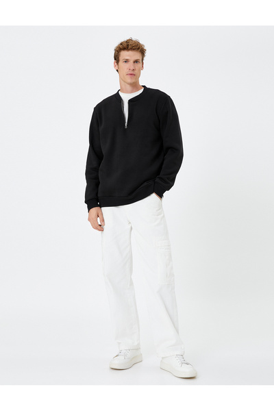 Koton Half Zipper Sweatshirt College Collar Long Sleeve Ribbed Hoodie