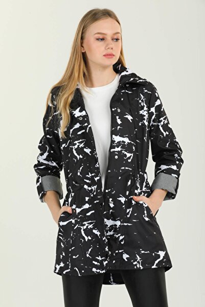 Mossta Camouflage Pattern Women's Trench Coat with Elastic Waist