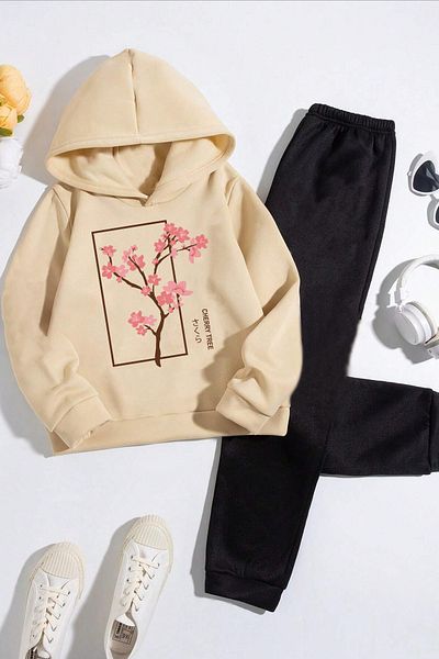 uyguntarz Σετ παιδική άνετη αθλητική φόρμα Cherry Tree Printed