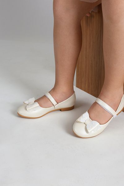 kids A more Princesa Mother of Pearl Color Girls' Ballerinas - Ribbon Detailed