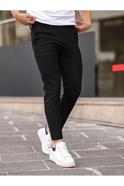FAMODA Men's Stretchy Lycra Ankle Length Black Color Viscose Fabric Trousers -FN8820570