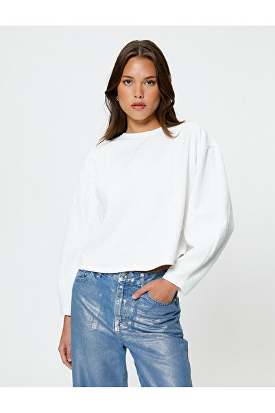 Koton Φούτερ με πλεκτή μοτίβα, μακρυμάνικη λαιμόκοψη με υφή