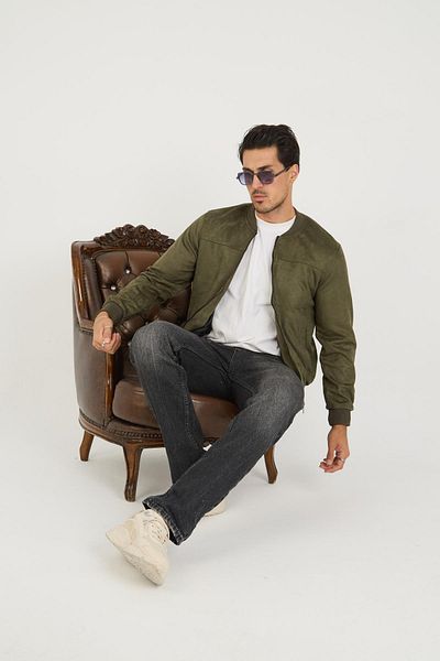 DAMGA JEANS Ανδρικό κολεγιακό μπουφάν από βαμβακερό καστόρι με κολάρο Khaki