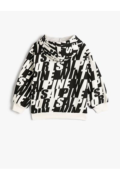 Koton Hooded Sweatshirt Long Sleeve Patterned Ruched