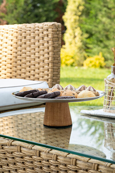 La Casa Art Wooden Leg Metal Presentation Serving Plate Fruit Cookie Cake Pastry Dessert Food Presentation Plate (30cm)