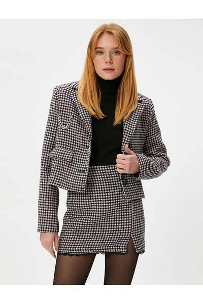 Koton Fustă mini din tweed cu fantă cu dantelă
