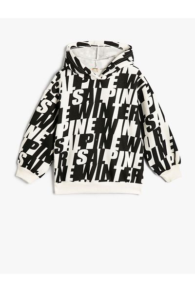 Koton Hooded Sweatshirt Long Sleeve Patterned Ruched