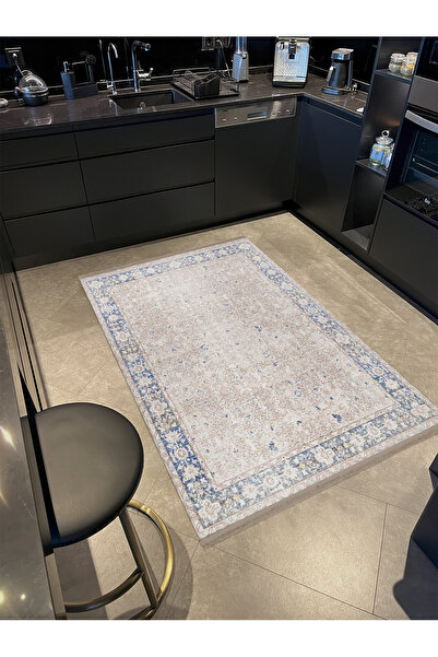 Rugs Modern Halı Güney Koleksiyonu Bej Mavi Tema Kenar Motifli Klasik Desenli...