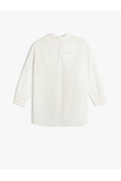 Koton Cotton Shirt Long Sleeve With Pockets Asymmetrical Cut Window Detail on the Back