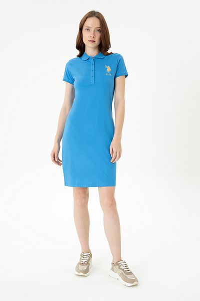 U.S. Polo Assn. Rochie tricotată Saks pentru femei, cu gât polo, mărime mini 50262696-vr045