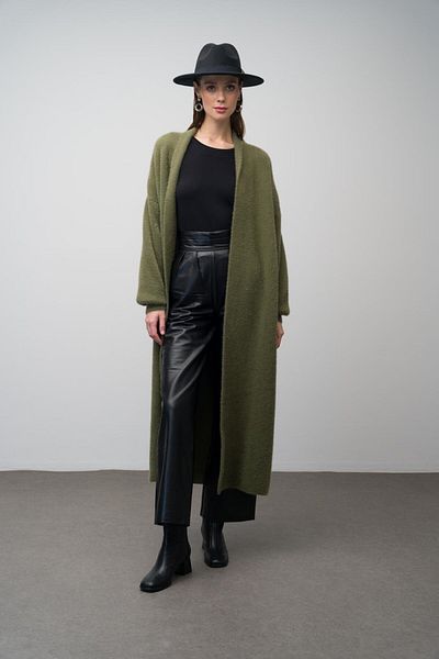 Olcay Khaki 8245 Long Loose Knitwear Cardigan