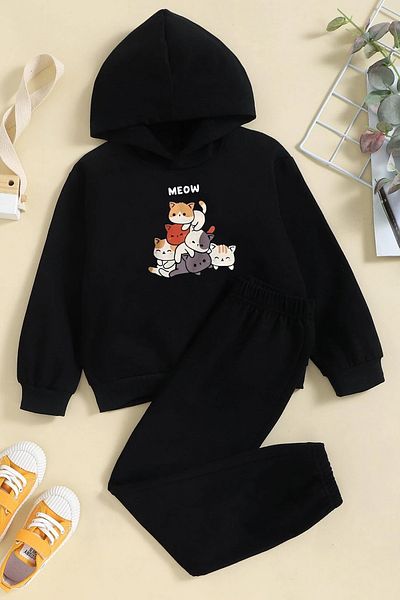uyguntarz Σετ παιδική άνετη φόρμα με στάμπα Meow Cats