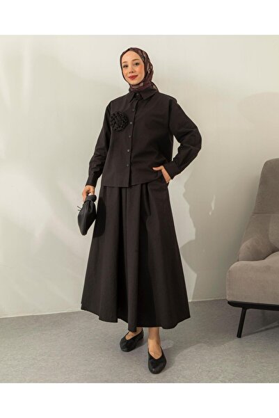 Meri Store Aksesuarlı Etekli Siyah Takım
