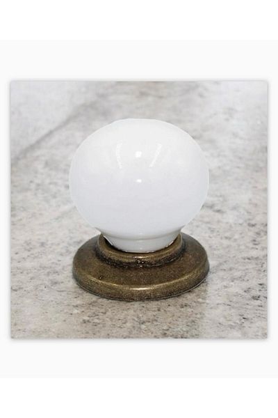 Porcellana Perla White-Antique- Porcelain Handle Cabinet Drawer Furniture-Kitchen-Handle-Sink Button-Metal -Stk1477