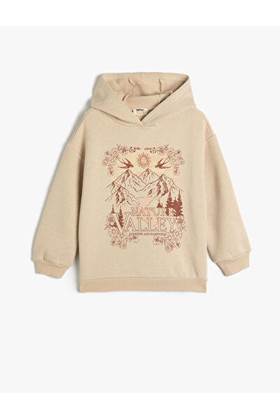 Koton Hooded Sweatshirt Long Sleeve Print Detailed Raised