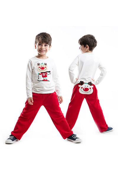 Denokids Hirsch-Neujahrsanzug für Jungen aus rotem Samt