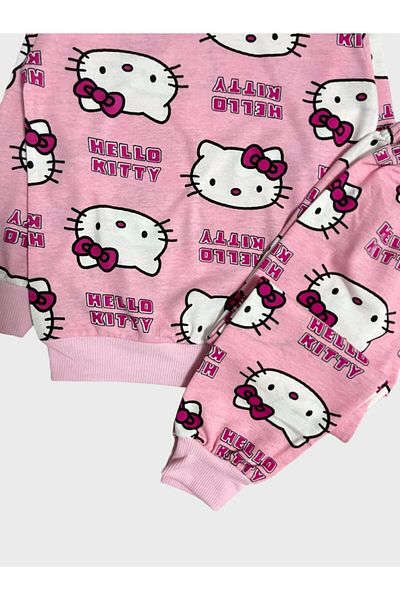 Fil Kids Girl's Cotton Pink Hello Kity Patterned Long Sleeve Seasonal Pajamas Set