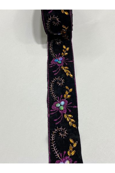 karantuhafiye 4 Meters Velvet Glittered Rhinestone Border Strip