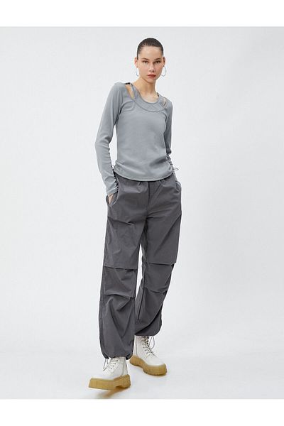 Koton Long Sleeve T-Shirt Ribbed Round Double Neck